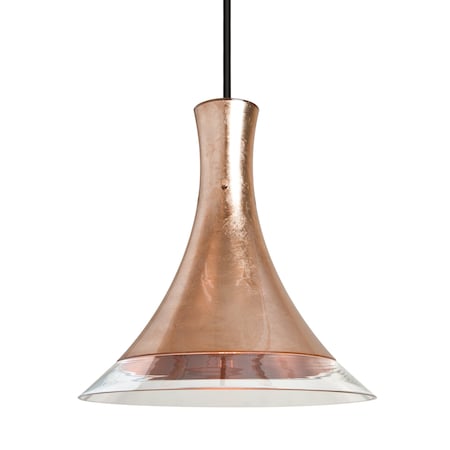 Besa Lighting Rio Stem Pendant, Copper Foil/Clear, Black Finish, 1x60W Incandescent 1TT-RIOCF-BK